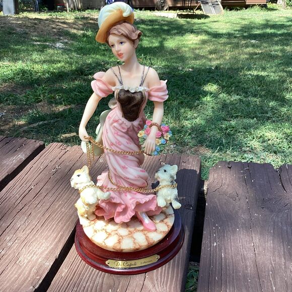 D Capoli Collection Porcelain Figurine Lady with Dogs and Flowers Collectible - Picture 4 of 6